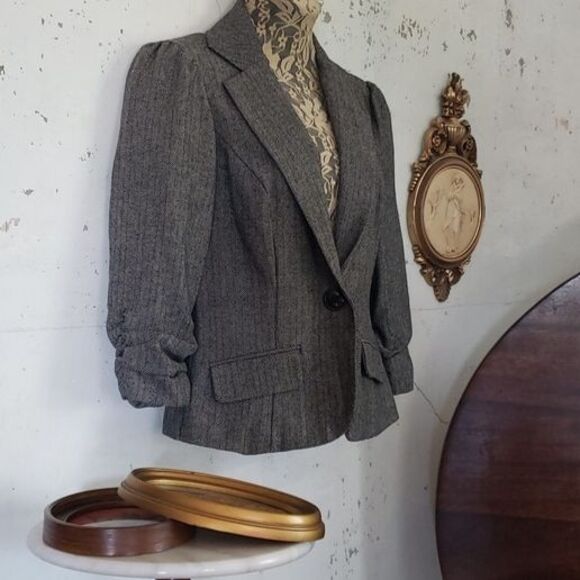 Jackets & Blazers - Stooshy Women's Tweed Academia Wool Blend Career Gray Blazer Size Small